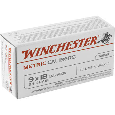 Winchester Ammo Metric 9x18mm Makarov FMJ 95 Grain