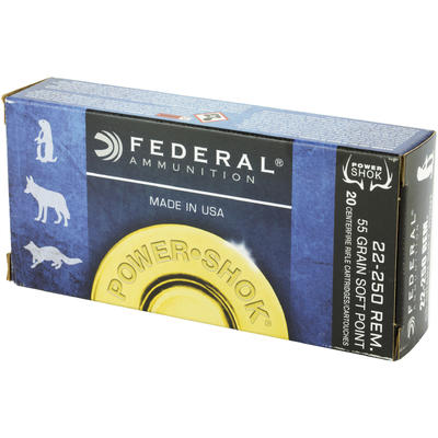 Federal Ammo Power-Shok 22-250 Remington SP 55 Gra Federal Ammo Power-Shok 22-250 Remington SP 55 Gra
