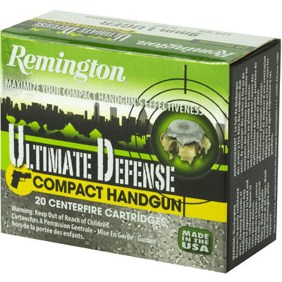 Remington Ammo Compact 9mm Brass JHP 124 Grain 20