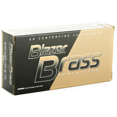 CCI Ammo Blazer Brass 9mm FMJ RN 124 Grain 50 Roun