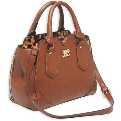 Bulldog Satchel Style Purse Chestnut w/Leopard Tri Bulldog Satchel Style Purse Chestnut w/Leopard Tri