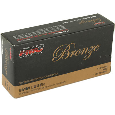 PMC Ammo Bronze Target 9mm 115 Grain FMJ 50 Rounds