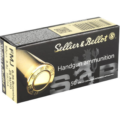 Sellier & Bellot Ammo 25 ACP FMJ 50 Grain 50 R