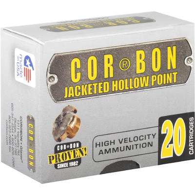 CorBon Ammo Self Defense 9mm+P JHP 125 Grain 20 Ro