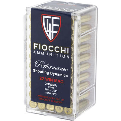 Fiocchi Rimfire Ammo .22 Magnum (WMR) JSP 40 Grain