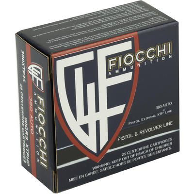 Fiocchi Ammo Extrema 380 ACP 90 Grain XTP HP 25 Ro