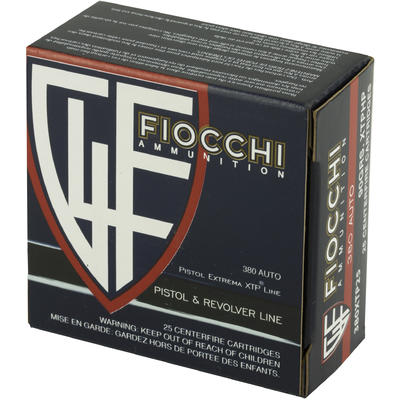 Fiocchi Ammo Extrema 380 ACP 90 Grain XTP HP 25 Ro