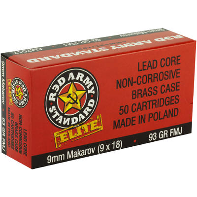 Red Army Ammo 9x18mm Makarov 93 Grain FMJ 50 Round