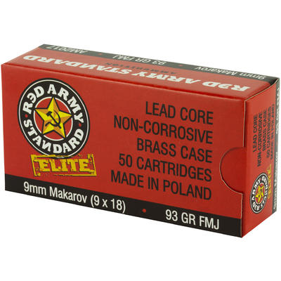 Red Army Ammo 9x18mm Makarov 93 Grain FMJ 50 Round