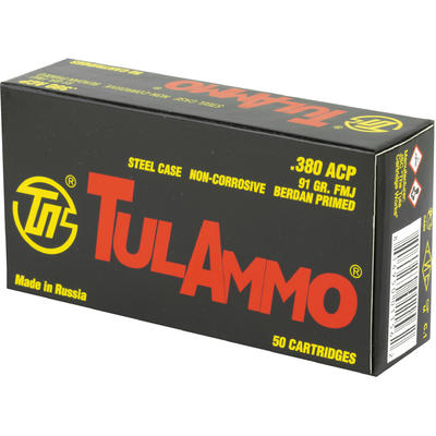Tula Ammo 380 ACP FMJ 91 Grain 50 Rounds [TA380910