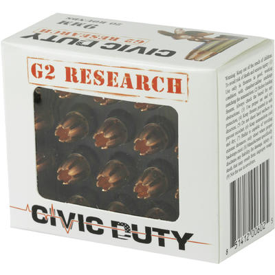 G2 Research Civic Duty 9mm 100 Grain HP 20 Rounds G2 Research Civic Duty 9mm 100 Grain HP 20 Rounds