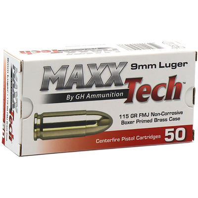 Maxxtech Ammo 9mm 115 Grain FMJ 50 Rounds [PTGB9MM