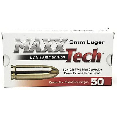 MaxxTech ammo 9mm 124 Grain FMJ 50 Rounds [PTGB912