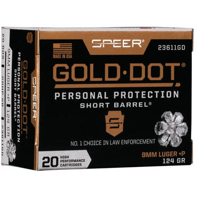 Speer Ammo Gold Dot Personal Protection 9mm+P Luge Speer Ammo Gold Dot Personal Protection 9mm+P Luge