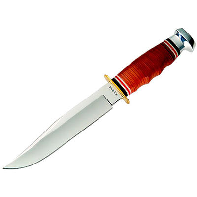 Ka-Bar Knife Bowie Leather Handle Fixed DIN 1.4116