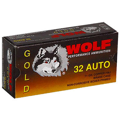 Wolf Ammo Gold 32 ACP FMJ 71 Grain 50 Rounds [G32F