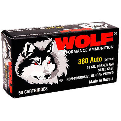 Wolf Ammo 380 Auto Colt Pistol FMJ 91 Grain 1000 R
