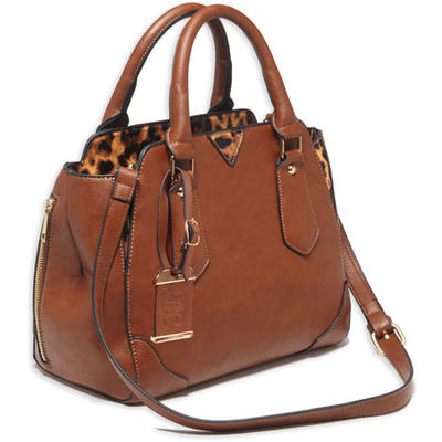 Bulldog Satchel Style Purse Chestnut w/Leopard Tri Bulldog Satchel Style Purse Chestnut w/Leopard Tri