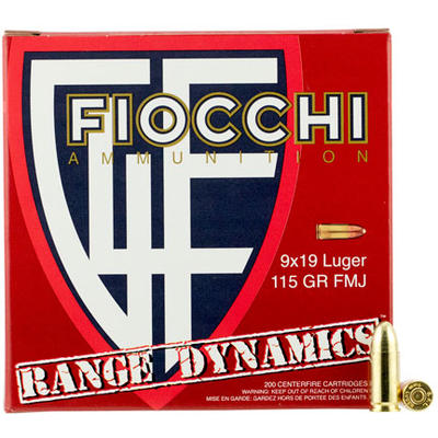 Fiocchi Ammo Range 9mm 115 Grain FMJ 200 Rounds [9