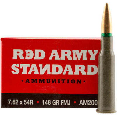 Red Army Ammo Copper-Jacketed FMJ 7.62x54mm Russia