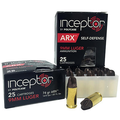 PolyCase Ammo Inceptor ARX 9mm 74 Grain 25 Rounds