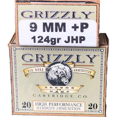 Grizzly Ammo 9mm+P Luger 124 Grain JHP 20 Rounds [