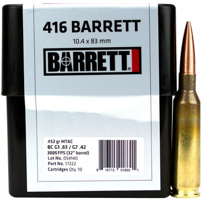 Barrett Ammo 416 Barrett 452 Grain MTAC 10 Rounds