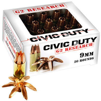 G2 Research Civic Duty 9mm 100 Grain HP 20 Rounds G2 Research Civic Duty 9mm 100 Grain HP 20 Rounds