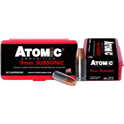 Atomic Ammo Subsonic 9mm 147 Grain SubSonic 50 Rou