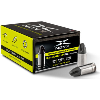 NovX Ammo Defense 9mm+P 65 Grain Fluted 20 Rounds