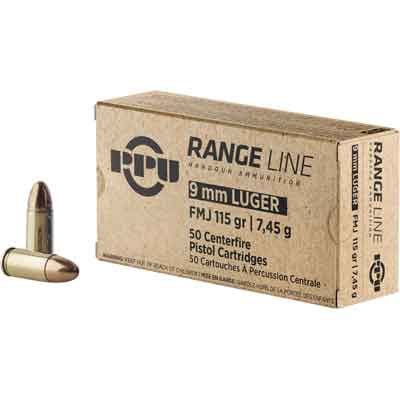 PPU Range Ammo 9mm 115 Grain FMJ 50 Rounds [PPR9]