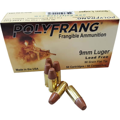 PolyFrang Ammo 9mm 90 Grain Flat Tip 50 Rounds [90