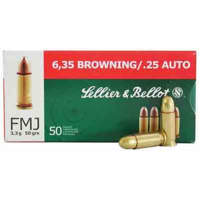 Sellier & Bellot Ammo 25 ACP FMJ 50 Grain 50 R