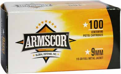 Armscor Ammo 9mm 115 Grain FMJ 100 Rounds [50444]