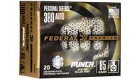 Federal Ammo Punch 380 ACP 85 Grain JHP 20 Rounds