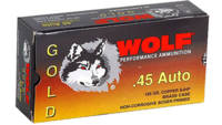 Wolf Ammo Gold 45 ACP Semi-JHP 185 Grain 50 Rounds