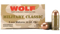 Wolf Ammo Military Classic 9mm FMJ 115 Grain [MC91