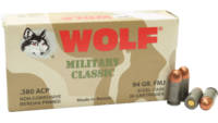 Wolf Ammo Military Classic 380 ACP 91 Grain FMJ [M