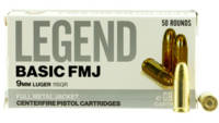 GBW Cartridge Ammo Legend 9mm 115 Grain FMJ 50 Rou