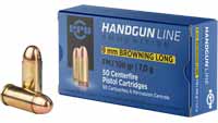 PPU Ammo 9mm Browning LONG 108 Grain FMJ 50 Rounds